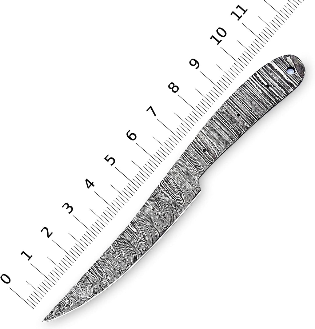 Damascus Steel Fillet Knife Making Kit – DIY Handmade Blank Blade with Rosewood Handle Scales, Brass Pins & Leather
