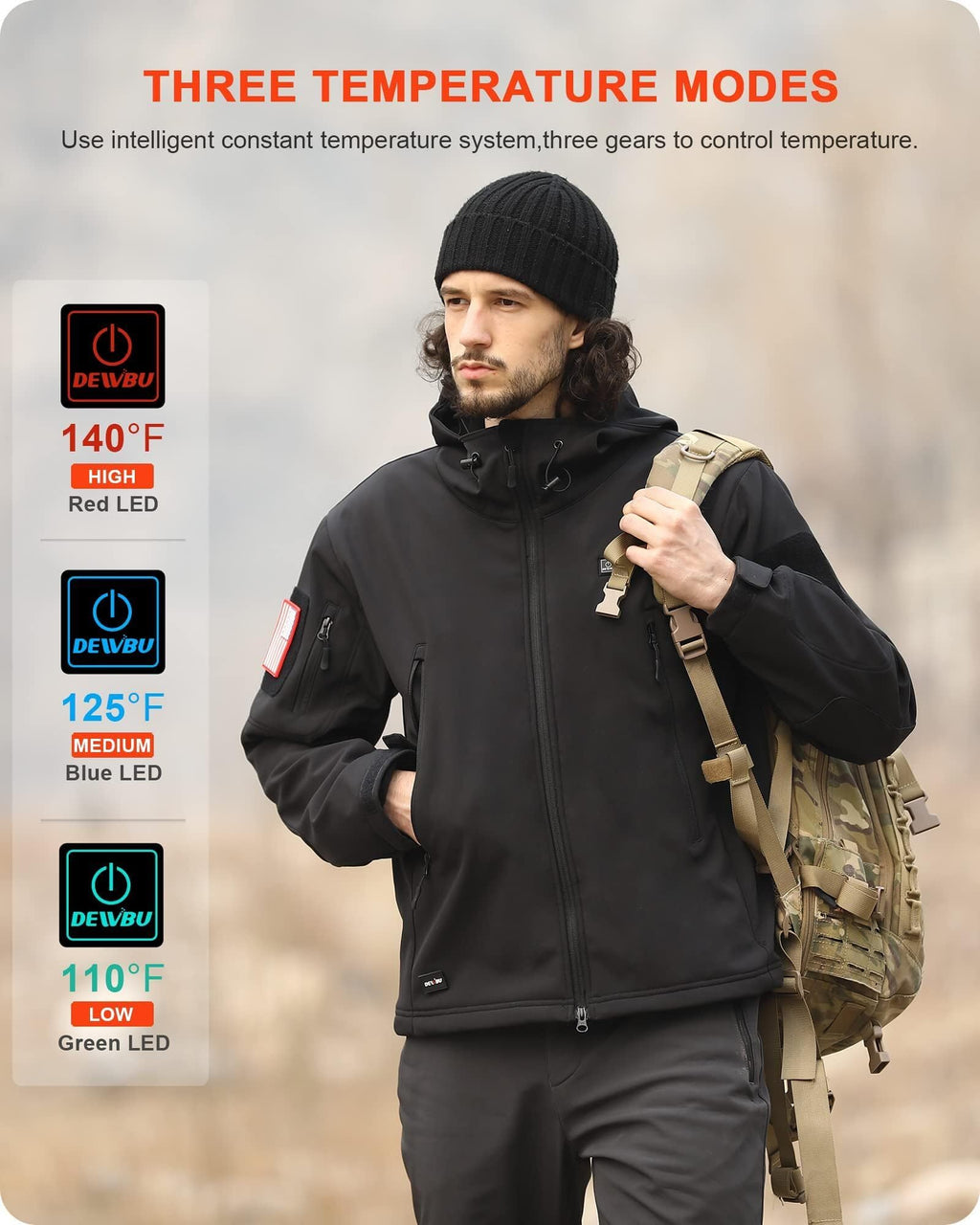 Heated Jacket for Men with 12V Battery Pack, Black, L