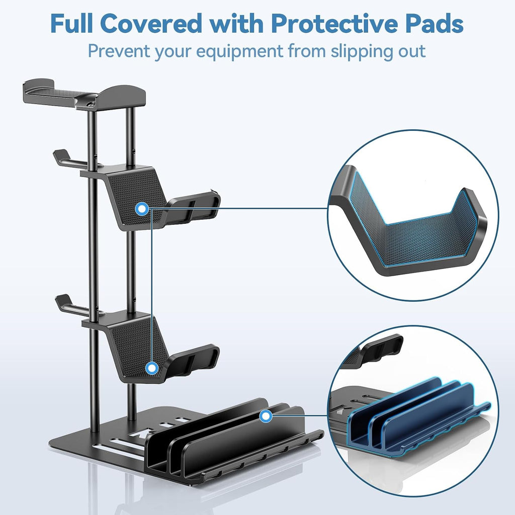 Headphone Stand, Controller Holder & Headset Holder for Desk, Earphone Stand with Aluminum Supporting Bar, Universal