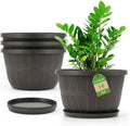 10 inch Plastic Flower Pots for Outdoor Plants，4 Pack Large Outdoor Planter Pot with Drainage Holes &