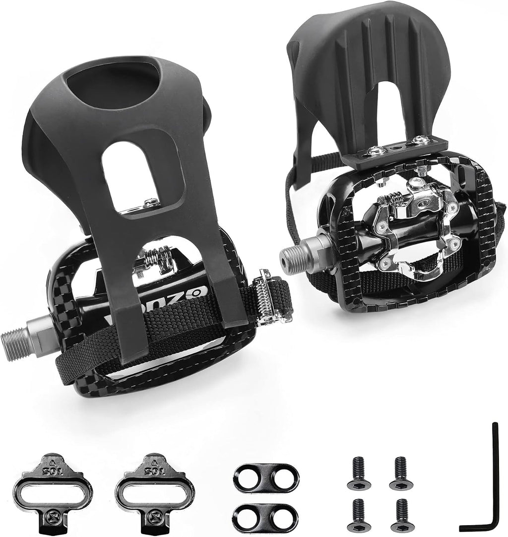 Venzo Bike Toe Clips Cages & Pedals - Compatible with Shimano SPD - Fixed or Adjustable Bicycle Toe Clips & Cleats for Fitness Indoor Exercise Bikes