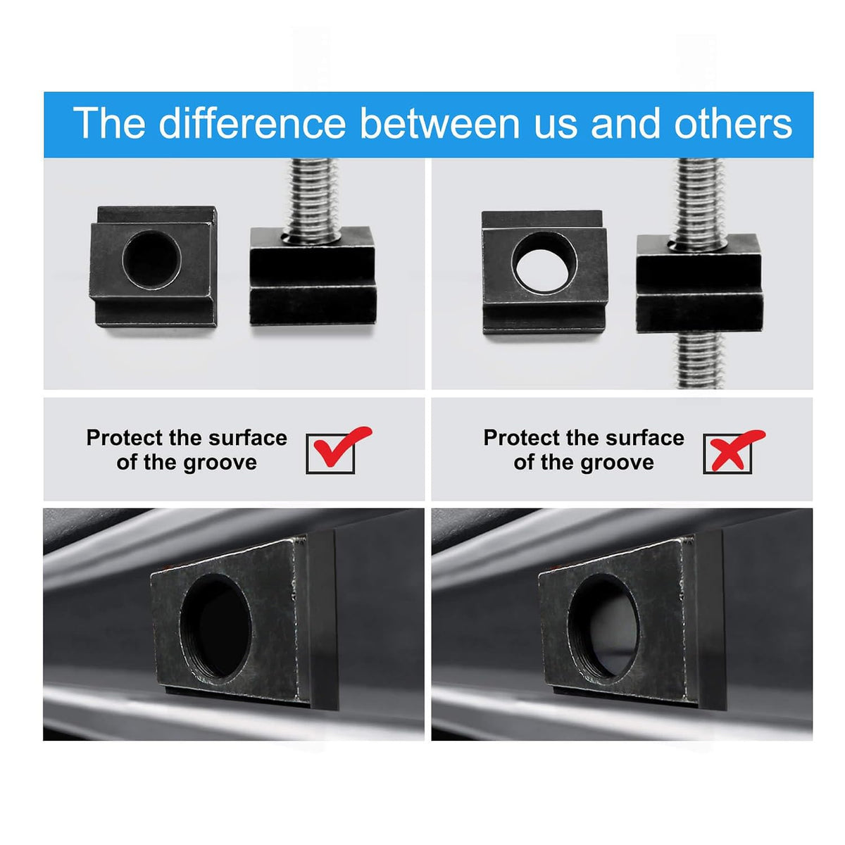 T-Slot Nut Black Oxide Finish, 1/2"-13 Thread Size, 5/8 in Table Slot Size, 4Packs
