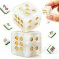 Crystal Dice, 16mm, White with Gold Pips, Natural Stone Game Dice, 2 Piece Set