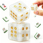 Crystal Dice, 16mm, White with Gold Pips, Natural Stone Game Dice, 2 Piece Set