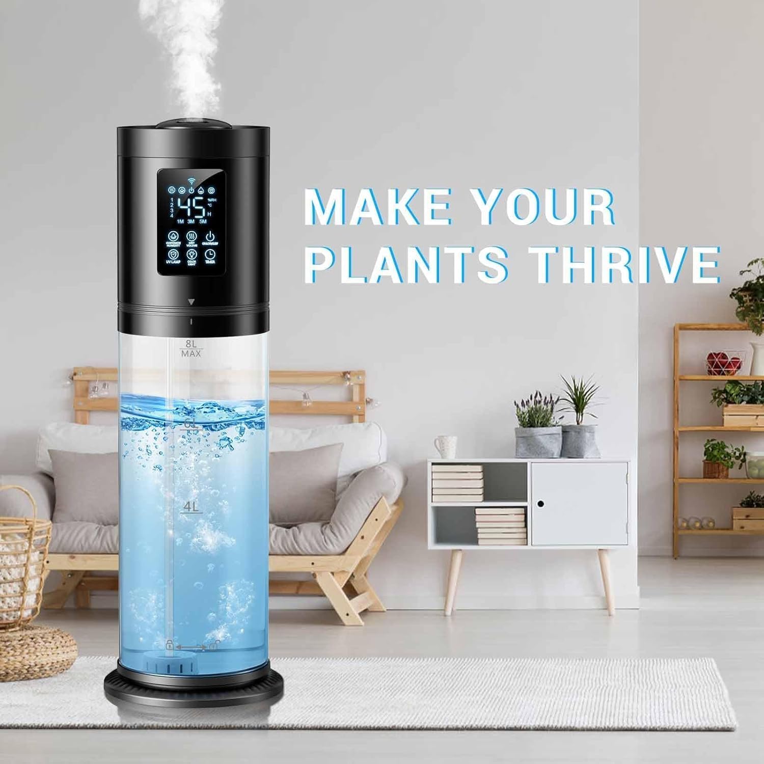 Humidifiers for Bedroom Large Room, 4 Levels Cool Mist Humidifier with Clear Tank, 7 Color Lights Essential Oil