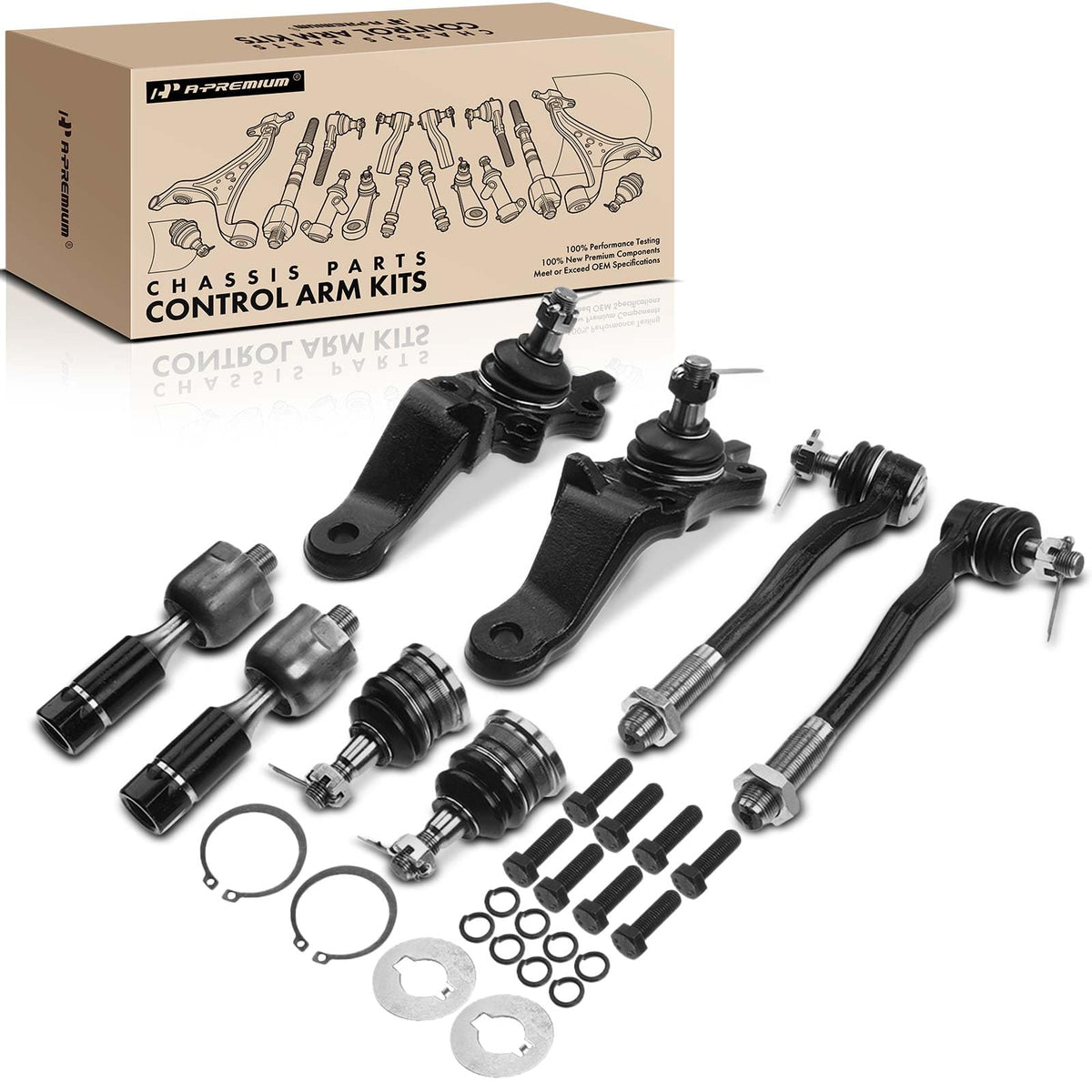 A-Premium 8Pcs Front Suspension Kit, Upper Lower Ball Joint, Tie Rod End