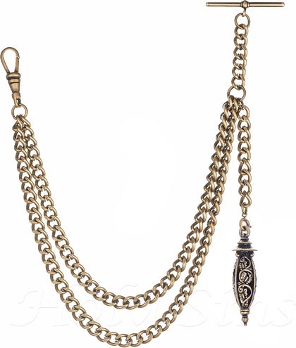 Handmade in the UK Bronze Colour Single Albert Pocket Watch Chain with Hollow Pendant, Bronze, 12"