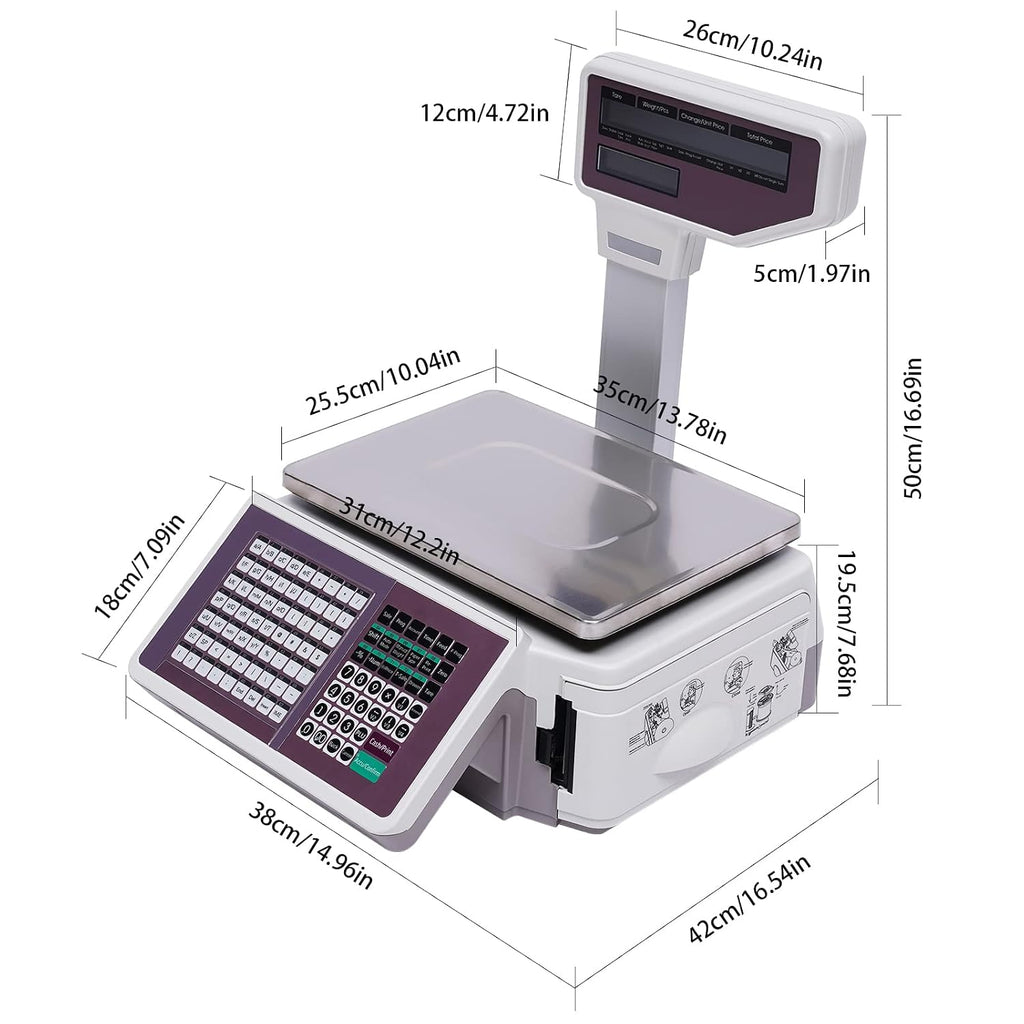 Price Computing Scale with Thermal Label Printer Up to 66lb Weighing Range Pole Display Scale for Supermarket (with