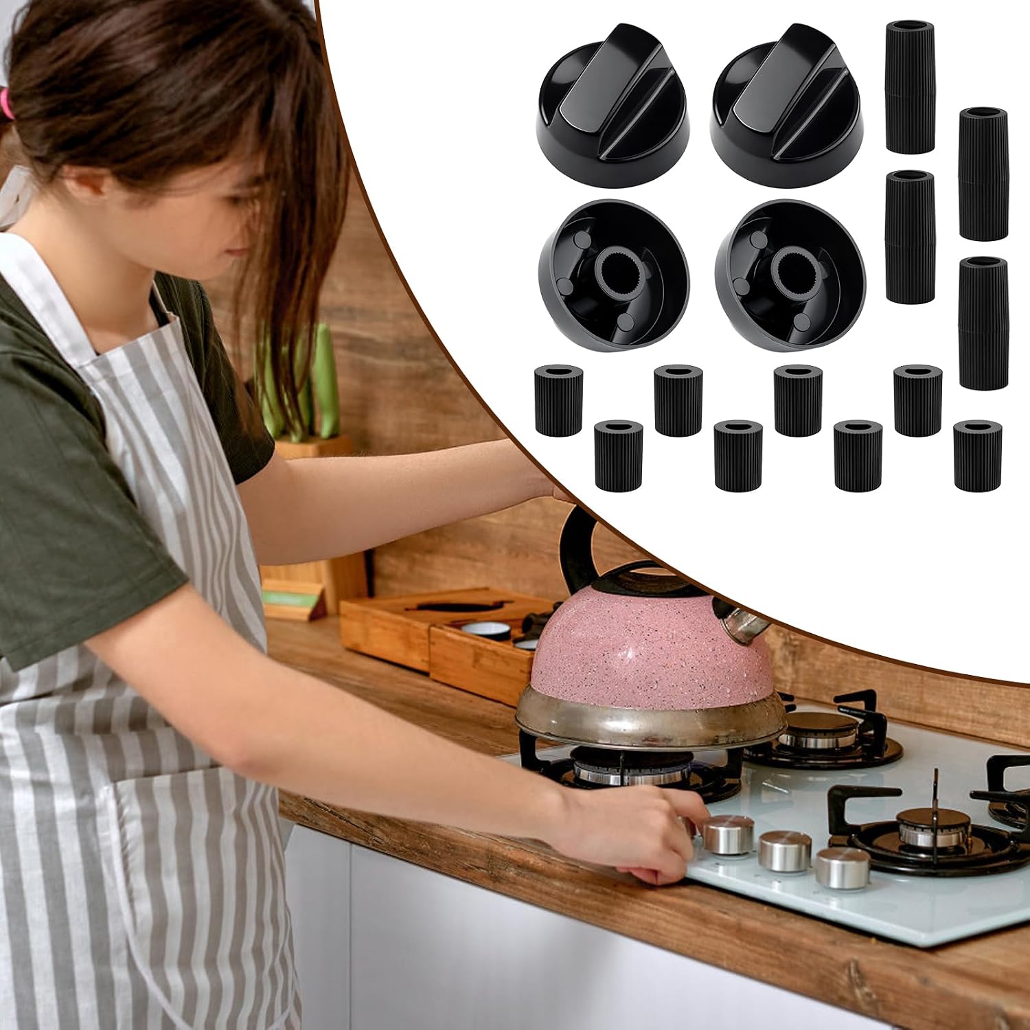 Universal Control Knobs Replacement Kit - 4 Pack Black Oven Control Knobs Replacement with 12 Adapters, Upgraded