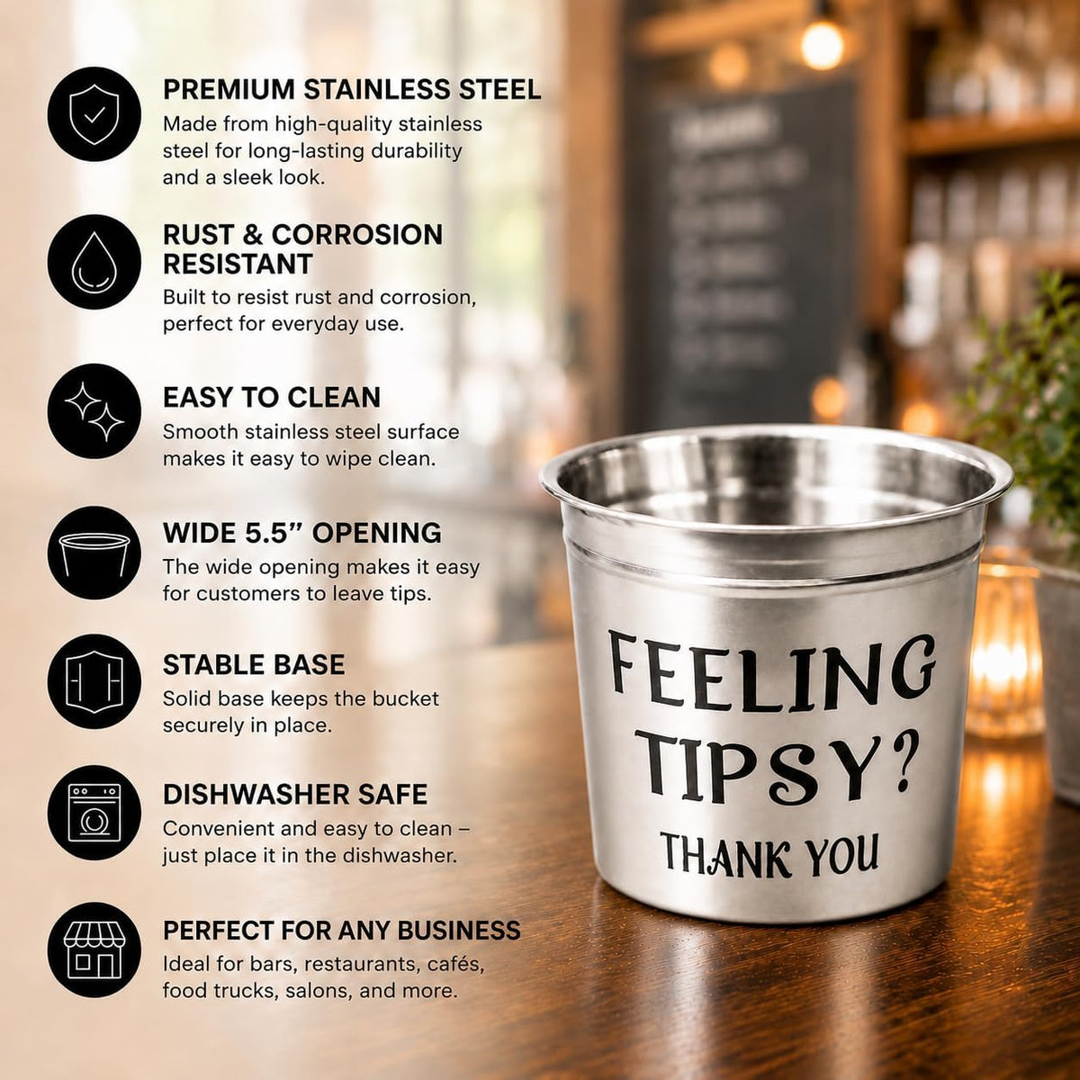 Tip Jar for Bartenders, Restaurants & Musicians, Feeling Tipsy Tip Bucket