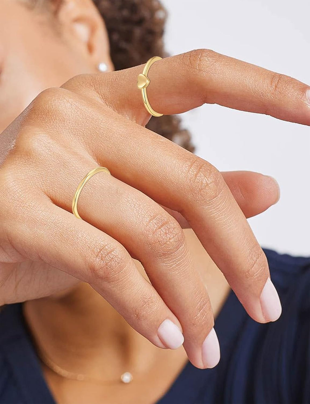 8-12PCS 14K Gold Ring Set for Women Non Tarnish Dainty Silver Rose Gold Thumb Stackable Stacking Rings Heart CZ Pinky