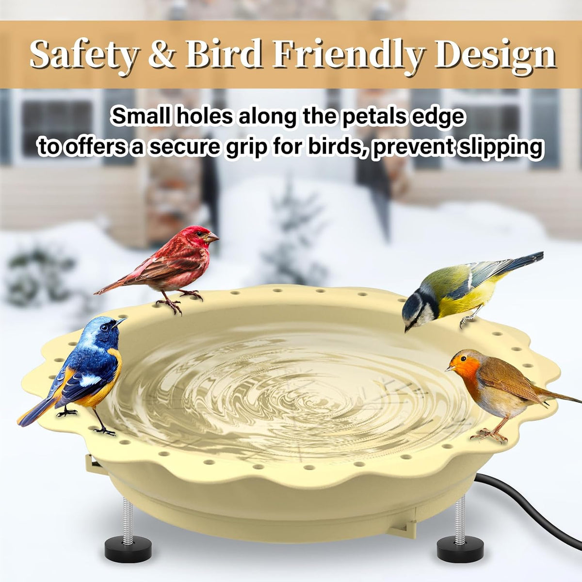Heated Bird Baths for Outdoors Winter, 100W Heated Birdbath, Khaki