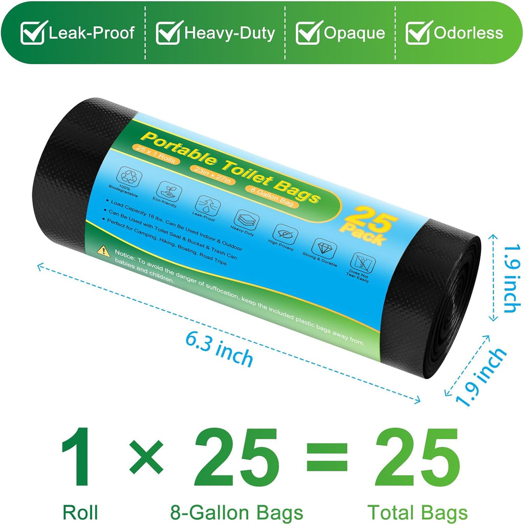 Portable Toilet Bags - 8 Gallon Camping Toilet Bags, Biodegradable Travel Potty Bag for Portable Toilet, Thickened
