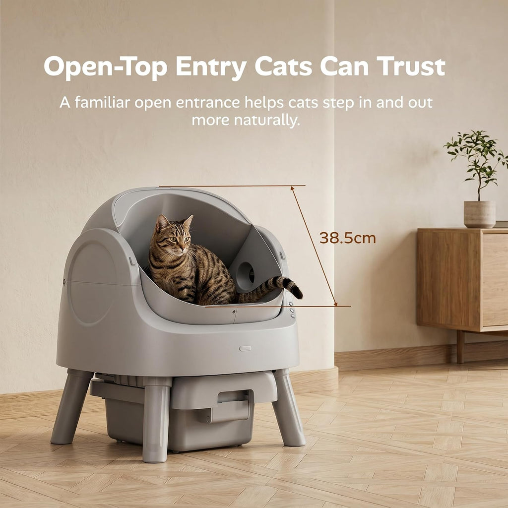 Automatic Self Cleaning Litter Box, with 4 Pairs Infrared Senor, Open-Top Design for Multi-Cat Homes, Comes with