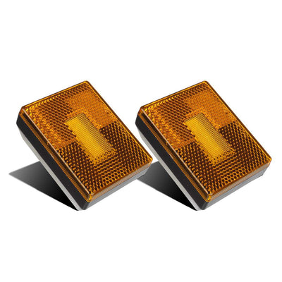 (2 Amber 3 LED Square Stud Mount Clearance Side Marker Lights Trailer Camper w reflex, 12v Led Truck Trailer