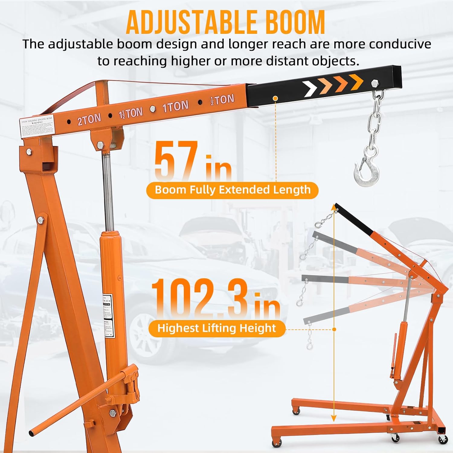 Cherry Picker Engine Hoist, Folding Engine Crane, 2 Ton 4400lb Engine Hoist Lift, Heavy Duty Hydraulic Engine Shop
