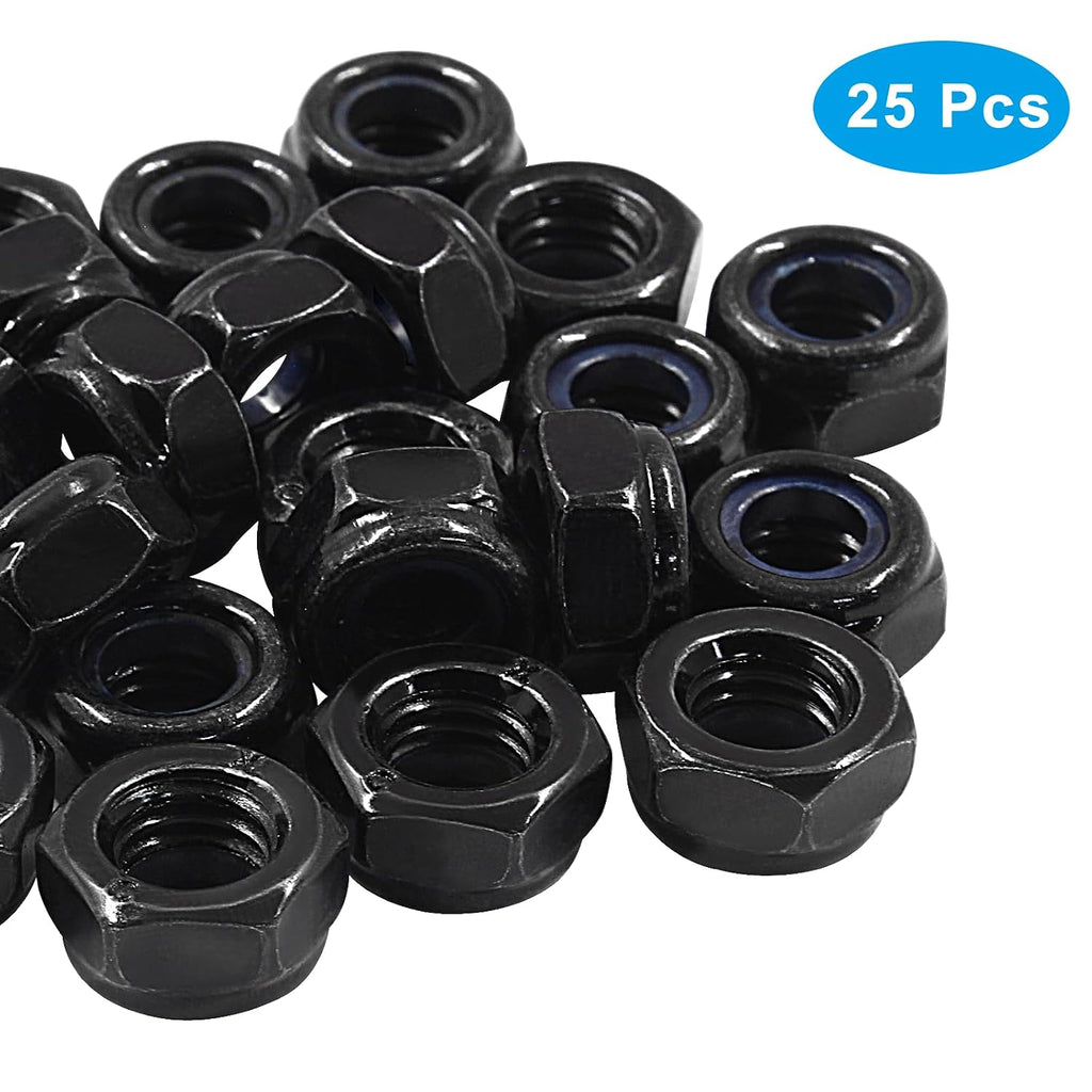 Hitefu M8 x 1.25mm Hex Lock Nuts, Black, 25PCS