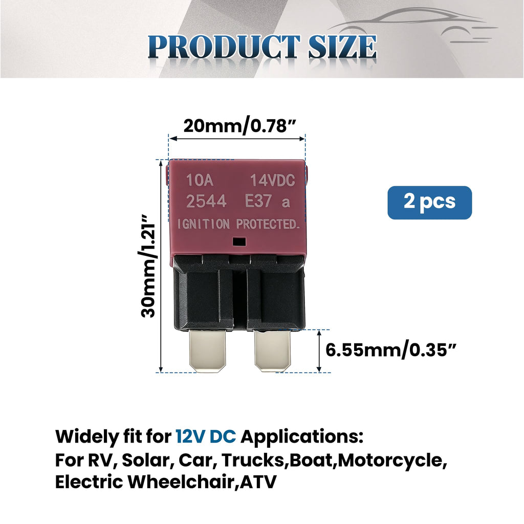 2 Pcs 10A Auto Reset Blade Fuse for DIY Mechanics and RV Owners