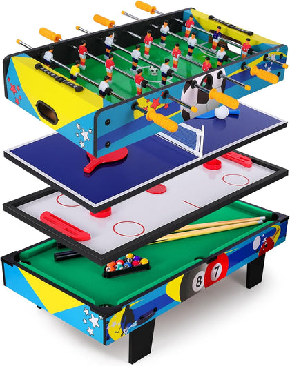4-in-1 Multi Game Table with Air Hockey, Foosball, Pool and Ping Pong | Combo Game Table with Stackable Design for