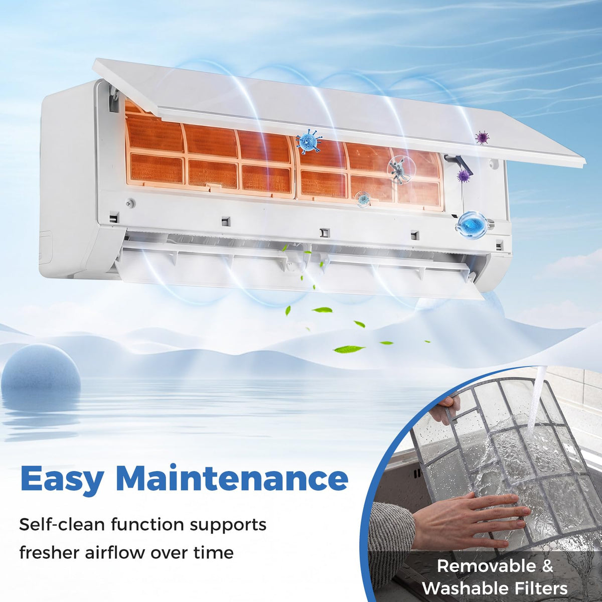 20K Dual 2 Zone Mini Split AC/Heating System, 23 SEER2 9k + 12k BTU