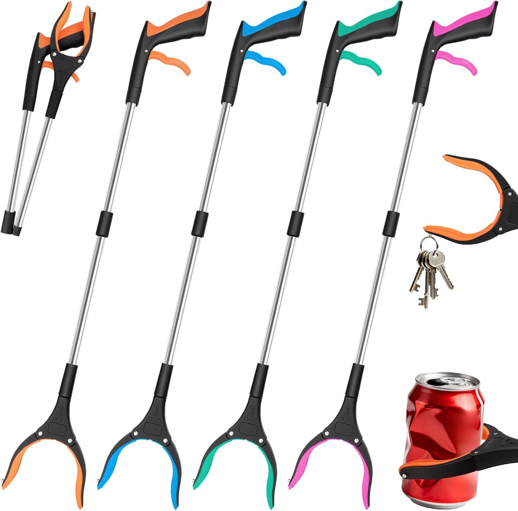 Grabber Reacher Tool - 32” Extra Long Foldable Gripper and Reaching Tool - 4 Pack Heavy Duty Pick Up Stick Grabbers
