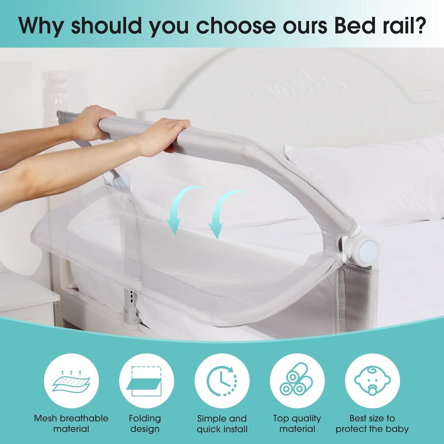 Baby Bed Rail Guard for Toddlers - 47" Toddler Bed Side Rails for Twin, Full, Queen Bunk Size Bed Swing Down Bedrail