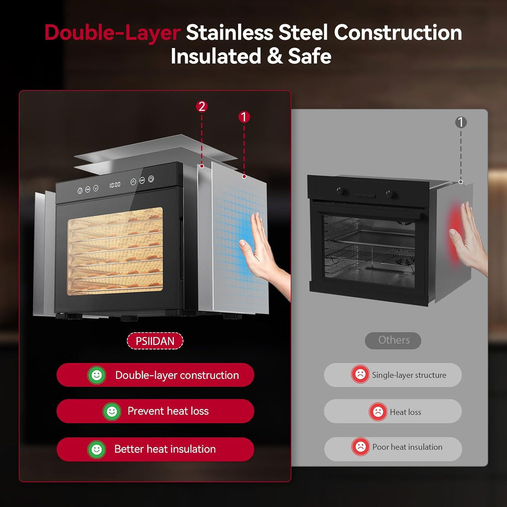Food Dehydrator Machine, Powerful Food Dryer with 8 Stainless Steel Trays, Adjustable Temperature up to 167°F &