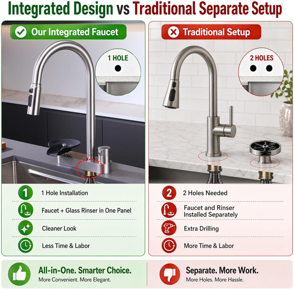Kitchen Faucet with Pull Down Sprayer, Glass Rinser, Brushed Nickel