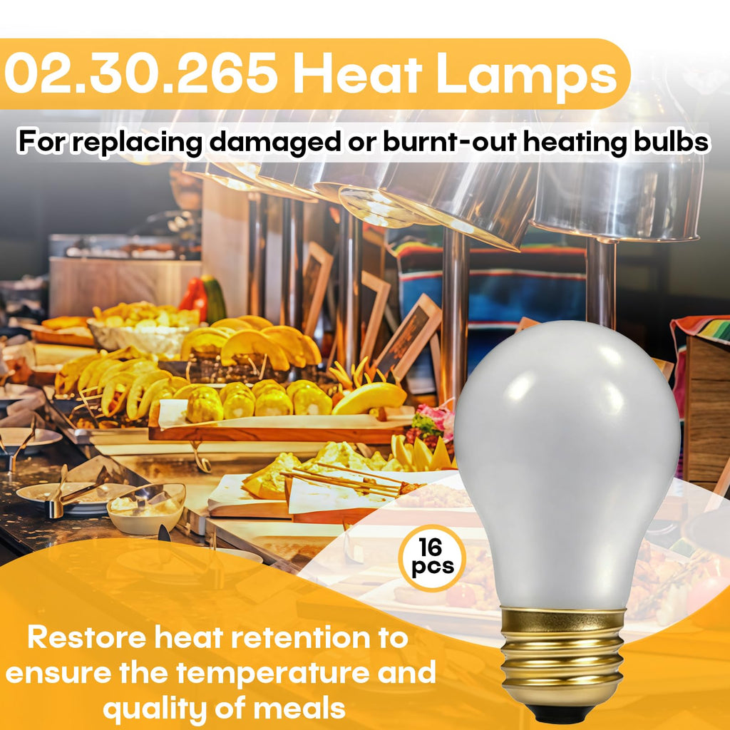 16-Pack 40W Heat Lamp Bulb, Shatterproof, Compatible With Hatco 02.30.265