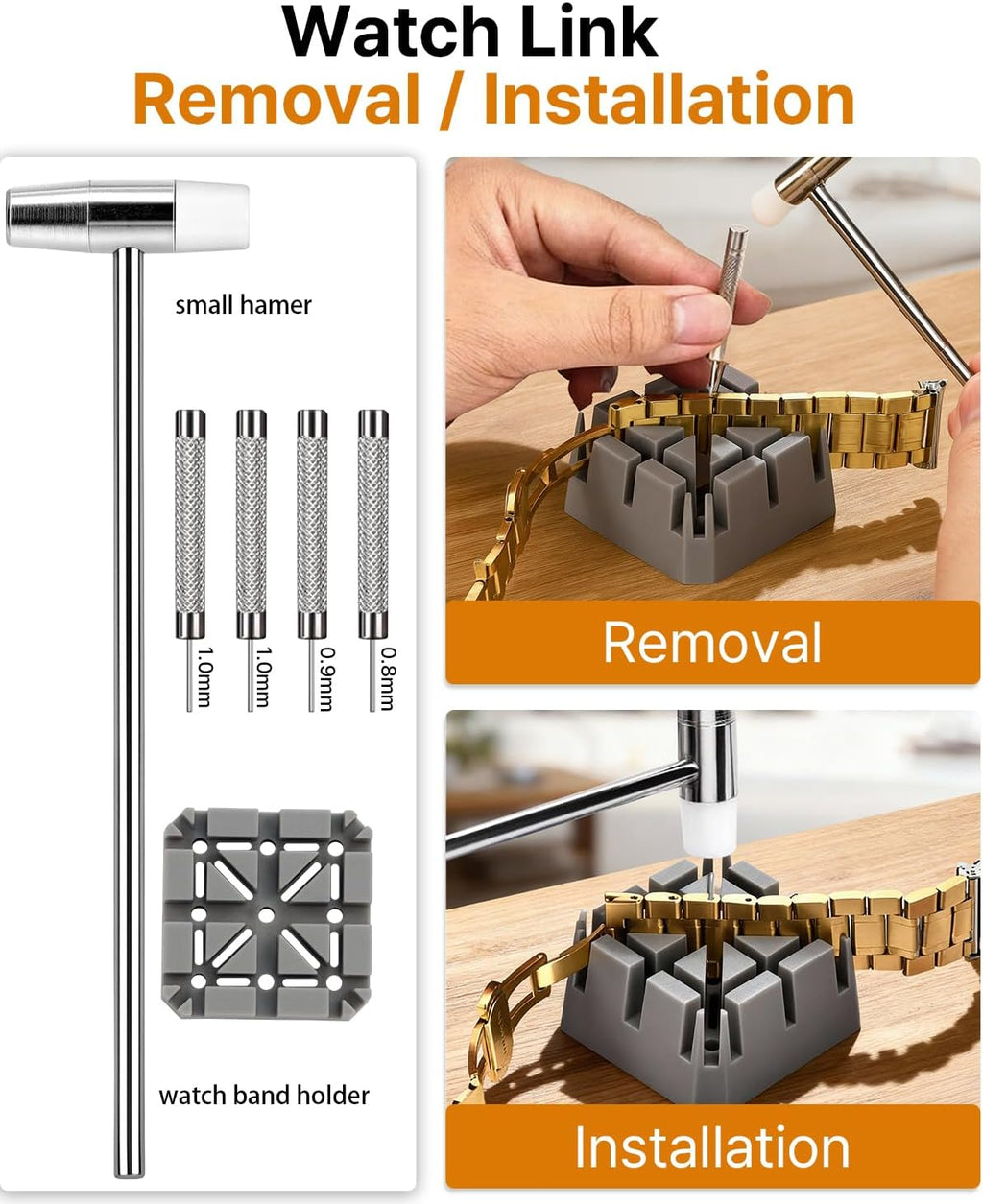 Watch Link Removal Kit: Professional Watch Strap Adjustment Tool Band Replacement Bracelet Resize Kit for All Size