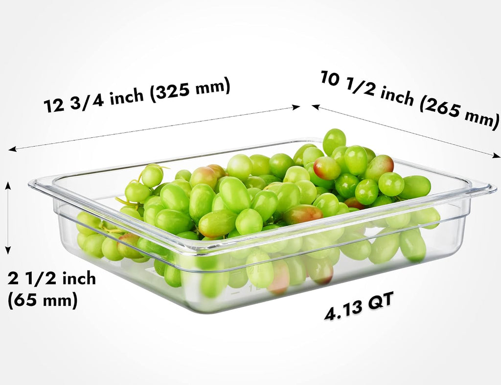 6-Pack 1/2 Size 2.5" Deep NSF Polycarbonate Food Pans | Dishwasher & Freezer Safe Clear Container for Prep Tables