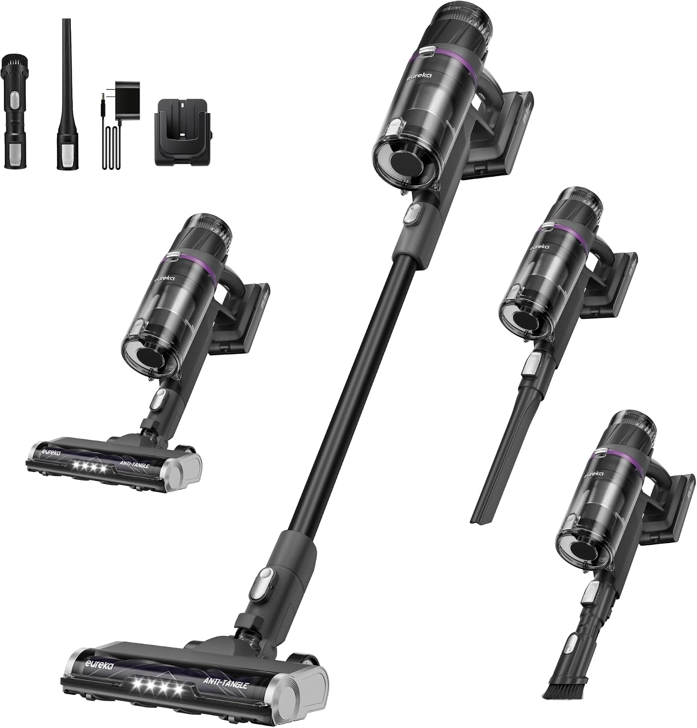 ReactiSense 350W Anti-Tangle Cordless Stick Vacuum, NEC440BK | Floor Sense + React, Up to 60-Min, Lightweight
