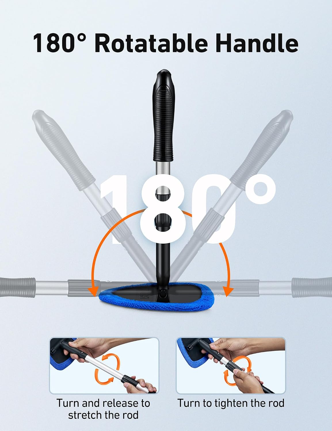 21" Windshield Cleaner Tool, Car Interior Detailing Cleaning Kit with Extendable Handle and 4 Upgraded High-Density