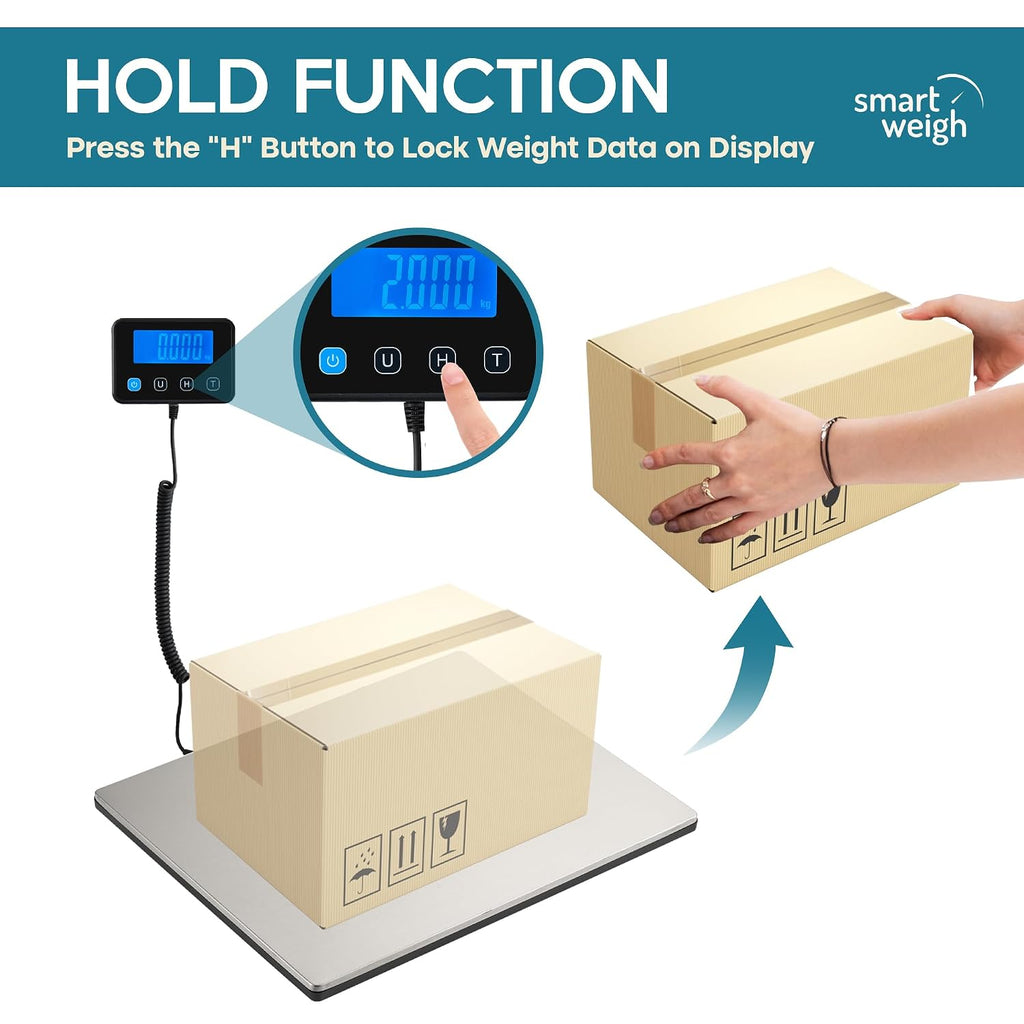 Digital Postal Shipping Scale, Heavy Duty Wide Platform, 440 lb Capacity, 2 oz Readability, Hold & Tare Function