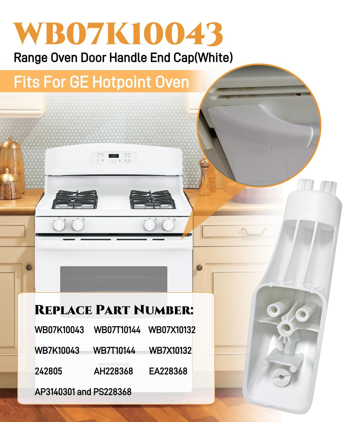 2 Pcs WB07K10043 Range Oven Door Handle End Cap Replacement (White)