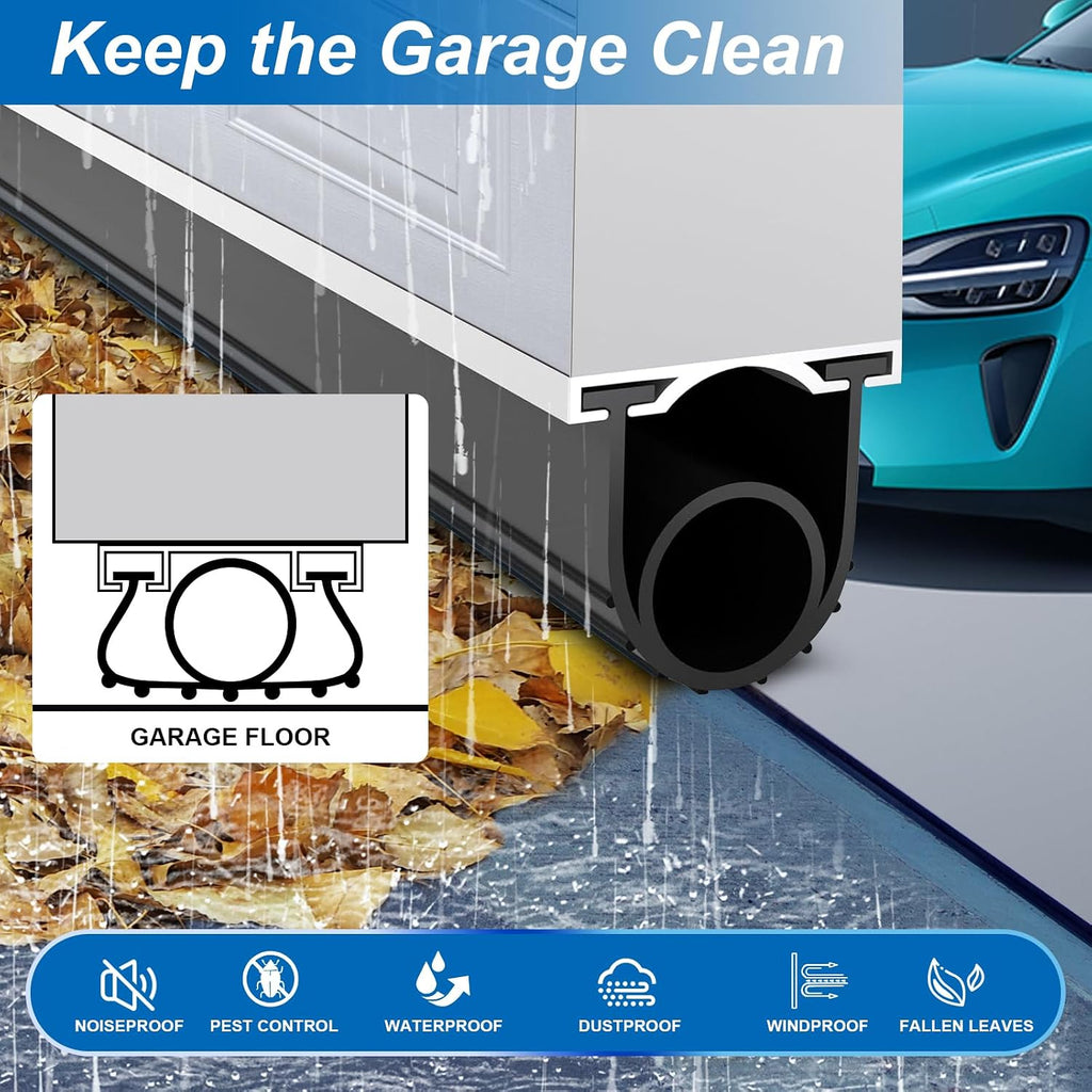 Garage Door Seals Bottom Rubber, EPDM Weatherproof Stripping Kit with 16.5Ft 5/16" T-Ends, U+O Ring Door Threshold