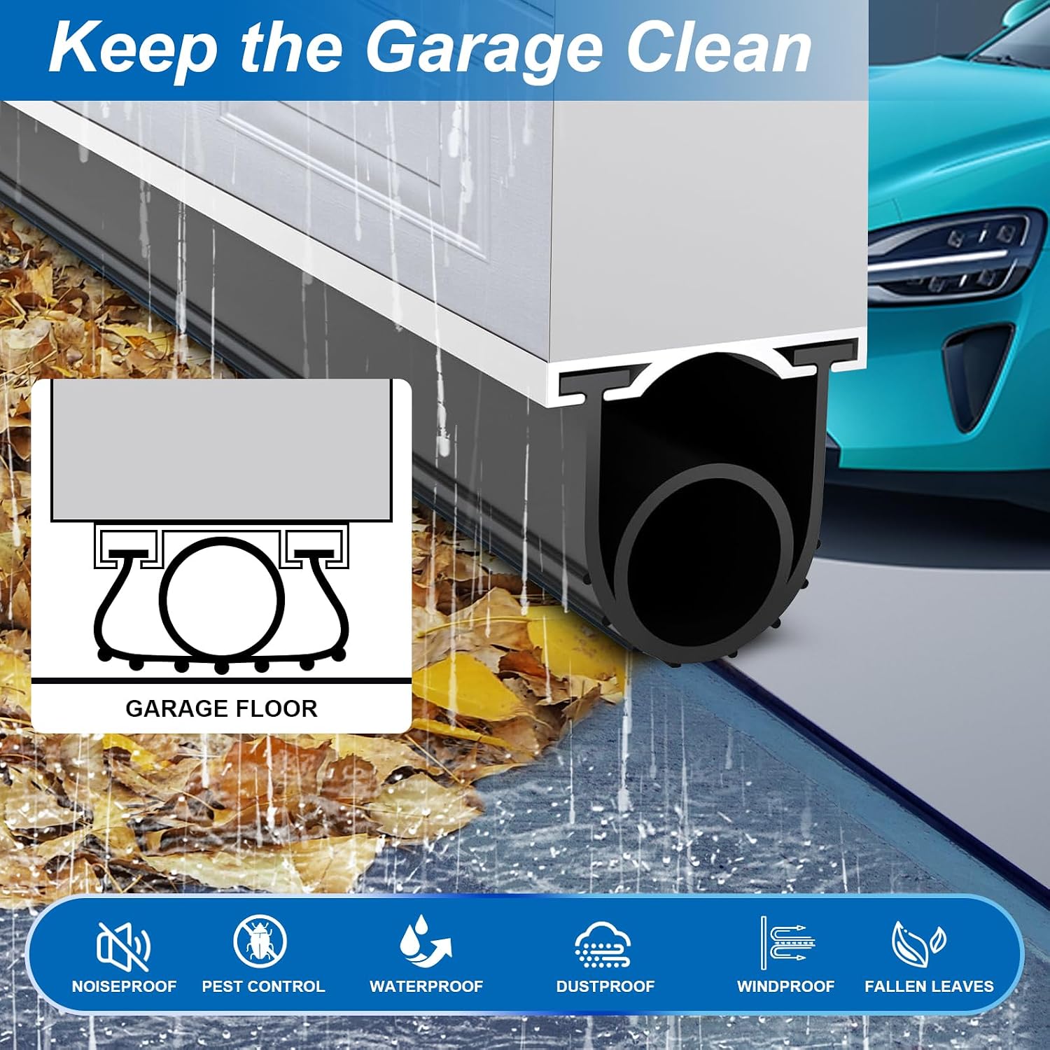 Garage Door Seals Bottom Rubber, EPDM Weatherproof Stripping Kit with 16.5Ft 5/16" T-Ends, U+O Ring Door Threshold