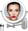 5000mAh Rechargeable Wall Mounted Lighted Makeup Mirror 1X30X | Double Sided 1X 30X Magnifying, 3 Color Lighting