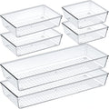 6 Pcs Large Size Clear Drawer Organizer Set, Acrylic Non Slip Non Cracking Kitchen Drawer Storage Tray Divider