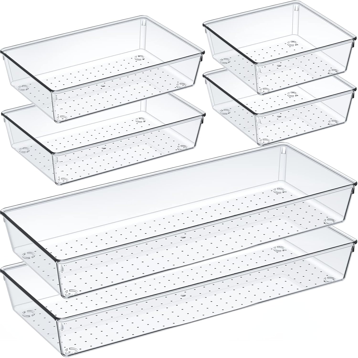 6 Pcs Large Size Clear Drawer Organizer Set, Acrylic Non Slip Non Cracking Kitchen Drawer Storage Tray Divider