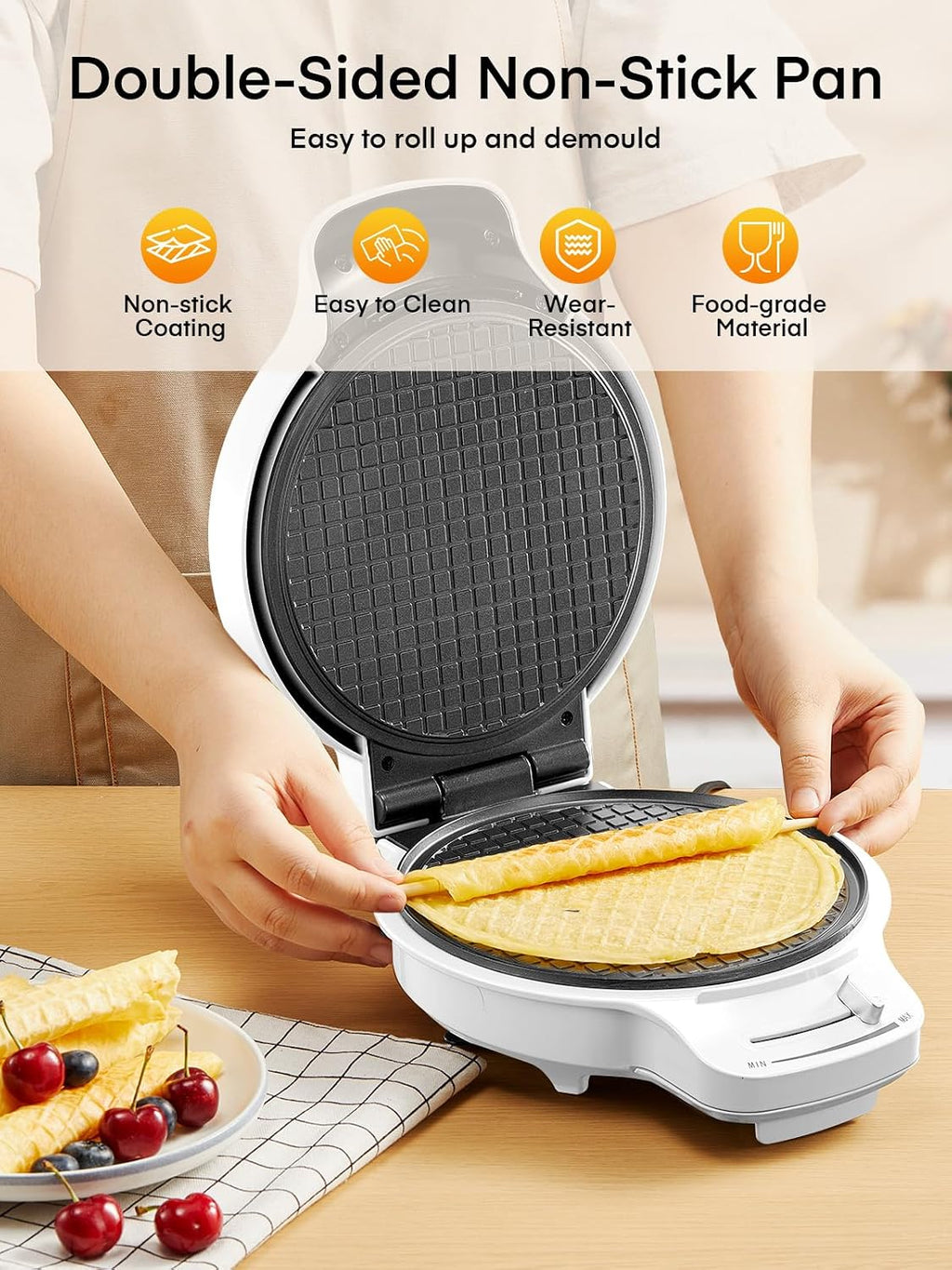 Waffle Cone Maker Machine and Ice Cream Bowl Maker with Temperature Control, Double Side Nonstick Waffle Bowl Maker