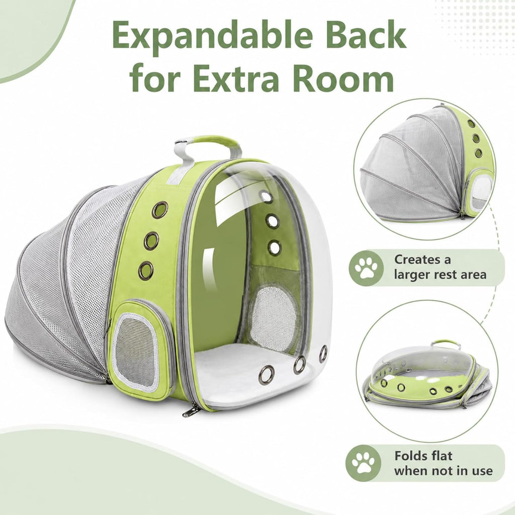 Expandable Cat Carrier Backpack with Bubble Window and Mesh, Light Green