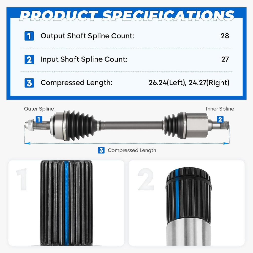 TadaMark New Front Left & Right CV Axle Shaft, 02-06 for Honda CR-V 2.4L