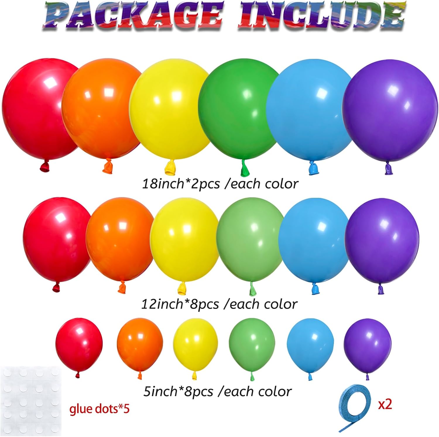Rainbow Balloon Arch Kit 111Pcs 18 12 5 Inch Latex Colorful Party Balloons Garland for Birthday Baby Shower Wedding