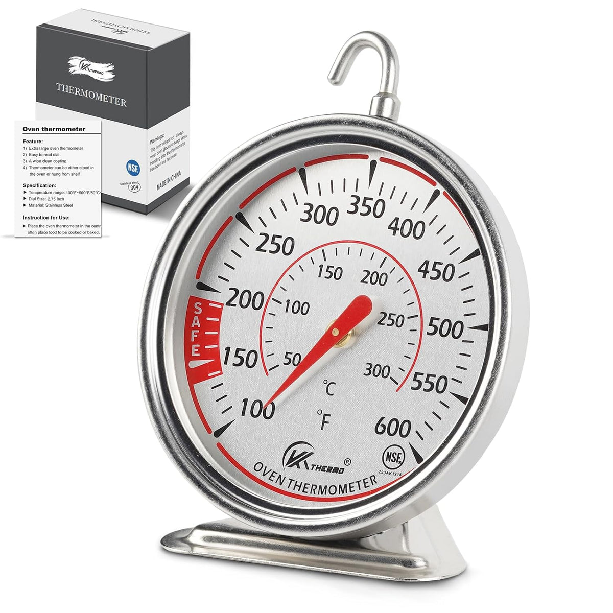 Oven Thermometer 2.75-Inch Dual Scale, 50-300°C/100-600°F, NSF