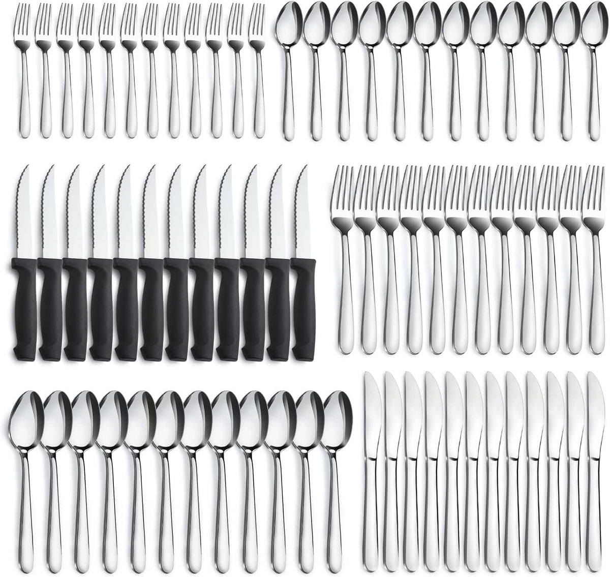 72-Pieces Silverware Set for 12, Flatware Set with Steak Knives, Stainless Steel Cutlery Set, Include Forks Spoons