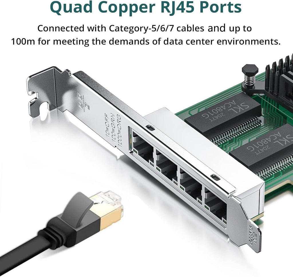 ipolex 4 Port Gigabit Ethernet NIC, Low Profile PCI-E 2.1 X4 Network Adapter, Compatible with I350-AM4 Controller, Quad RJ45 Ports, for Windows XP/Linux/VMware ESX/ESXi