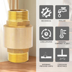 ChillWaves Brass In-Line Spring Check Valve DN20 3/4" Male Thread, One-Way Non-return Vertical Check Valve for Backflow Prevention(1-PACK)