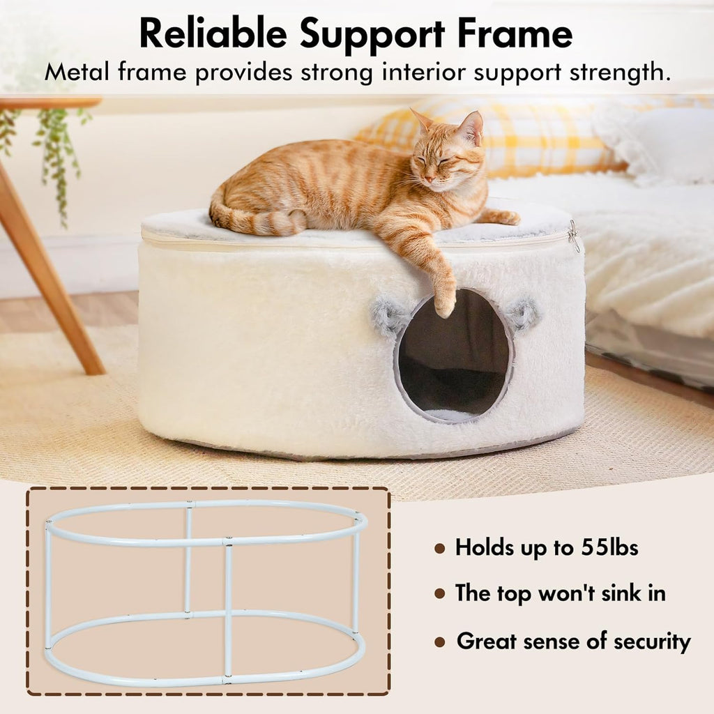 Cat Bed for Indoor Cats, Fluffy Large Enclosed Cat House Cave Pet Bed Hammock with Removable Washable Cover for