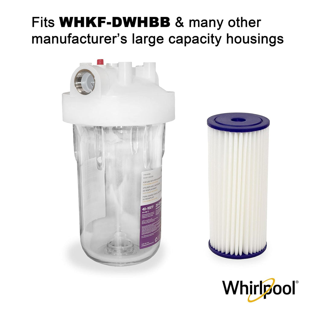 Whirlpool WHKF-WHPLBB Whole House Large Capacity Pleated Sediment Filter, Upgraded 20 Micron Reduces Sand, Soil, Silt